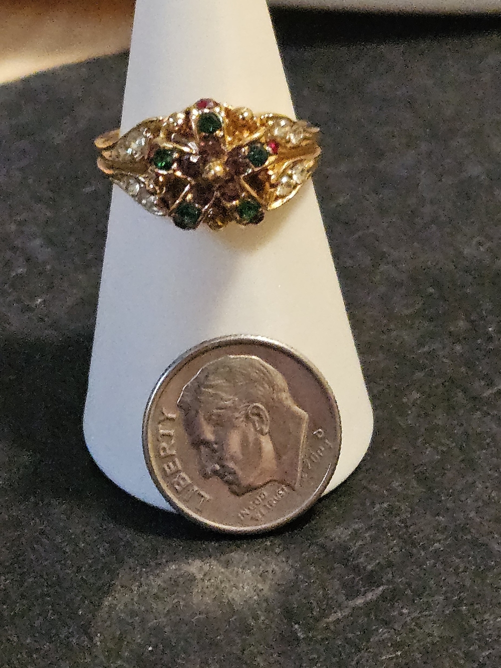 J. Lindeberg Gold Floral Crown Ring with Green, Purple & Red Stones. Size 8 - Picture 7 of 9